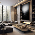 Quadro Decorativo Serenidade em Preto e Branco | quadros decorativos premium | Horizonte lunar com reflexo em águas calmas em composição minimalista preto e branco | em ambiente 4 | Porao dos Quadros