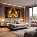 Quadro Decorativo Aura de Luz Dourada | quadros decorativos premium | Figura divina em oração envolvida em aura dourada luminosa com partículas brilhantes | em ambiente 4 | Porao dos Quadros