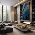Quadro Decorativo Penas Azuis Elegantes | quadros decorativos premium | Plumagem de arara em azul turquesa e bege com textura de macro fotografia detalhada | em ambiente 4 | Porao dos Quadros