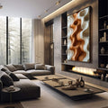 Quadro Decorativo Minimalista Fluido | quadros decorativos premium | Ondas abstratas em tons quentes de madeira e branco luminoso com composição dinâmica | em ambiente 4 | Porao dos Quadros