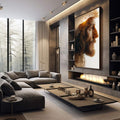 Quadro Decorativo Serenidade e Fé | quadros decorativos premium | Cristo com coroa de espinhos em perfil com montanhas douradas e cruzes em composição espiritual contemplativa. | em ambiente 4 | Porao dos Quadros