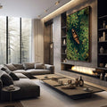 Quadro Decorativo Lago Sereno | quadros decorativos premium | Barco de madeira em lago com nenúfares verdes e bege em perspectiva aérea | em ambiente 4 | Porao dos Quadros