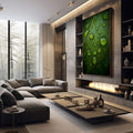 Quadro Decorativo Folha Brilhante | quadros decorativos premium | Folha verde com gotas de orvalho brilhando em composição fotográfica detalhada e natural. | em ambiente 4 | Porao dos Quadros