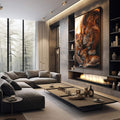 Quadro Decorativo Família de Leões Amor e União | quadros decorativos premium | Leões adultos com filhotes em tons dourados e castanhos em composição realista familiar. | em ambiente 4 | Porao dos Quadros
