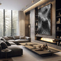Quadro Decorativo Harmonia em Preto e Branco | quadros decorativos premium | Padrão de ondas sinuosas em preto e branco criando ilusão óptica abstrata e movimento contínuo | em ambiente 4 | Porao dos Quadros