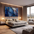 Abstrato marmorizado em azul marinho e lilás com veios cor de cobre, quadro decorativo