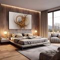 Linhas curvas douradas em espiral fluida sobre fundo bege claro, arte abstrata quadro decorativo
