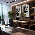Quadro Decorativo Clássico e Moderno | quadros decorativos premium | Dois bustos clássicos em preto e branco com sobreposição de elementos geométricos em tons olive e verde | em ambiente 4 | Porao dos Quadros