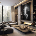 Quadro Decorativo Serenity Beach | quadros decorativos premium | Paisagem noturna com lua refletida em água calma em preto e branco vertical | em ambiente 4 | Porao dos Quadros