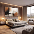 Quadro Decorativo Abstrato Laranja e Preto | quadros decorativos premium | Pintura abstrata com tons de marrom, laranja e branco em composição dinâmica com gestos soltos | em ambiente 4 | Porao dos Quadros