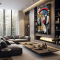 Quadro Decorativo Fones Urbanos Vibrantes | quadros decorativos premium | Fones de ouvido street art em preto, vermelho, azul e amarelo com grafismos urbanos. | em ambiente 4 | Porao dos Quadros