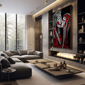 Quadro Decorativo Abraço Emocional Minimalista | quadros decorativos premium | Sapatos em preto, branco e vermelho com traços expressionistas em composição dinâmica. | em ambiente 4 | Porao dos Quadros