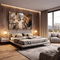 Quadro Decorativo - Leões em Harmonia Familiar | quadros decorativos premium | Família de leões com filhotes em tons marrom e bege, composição majestosa com luz natural. | em ambiente 4 | Porao dos Quadros