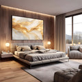 Ondas fluidas douradas e brancas com brilho em efeito mármore, abstrato quadro decorativo