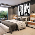 Quadro Decorativo Dualidade em Preto e Branco | quadros decorativos premium | Dois retratos abstratos em preto e branco com pinceladas expressivas dissolvendo os rostos. | em ambiente 4 | Porao dos Quadros