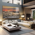 Quadro Decorativo: Jerusalém Dourada ao Entardecer - quadros decorativos para sala 1 Tela, 1 Tela Horizontal - em quarto contemporaneo