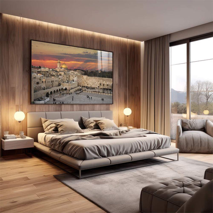 Quadro Decorativo: Jerusalém Dourada ao Entardecer - quadros decorativos para sala 1 Tela, 1 Tela Horizontal - em living room premium