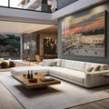 Quadro Decorativo: Jerusalém Dourada ao Entardecer - quadros decorativos 1 Tela, 1 Tela Horizontal - em sala moderna