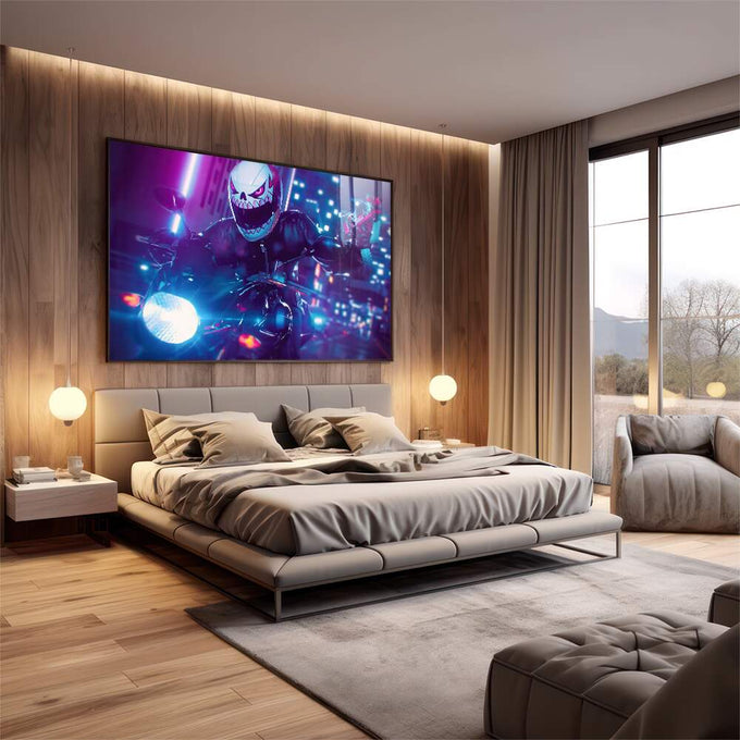 Quadro Decorativo Neon Rider: Jornada Vibrante - quadros decorativos 1 Tela, 1 Tela Horizontal - em escritorio elegante