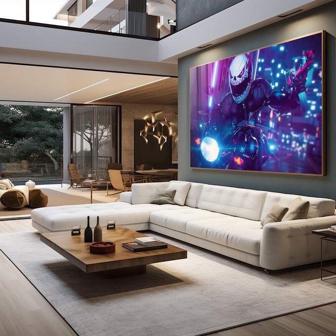 Quadro Decorativo Neon Rider: Jornada Vibrante - quadros decorativos para sala 1 Tela, 1 Tela Horizontal - em living room premium