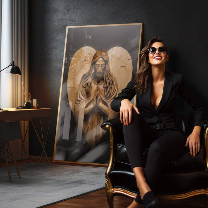Quadro Decorativo: Inspiradora Oração de Jesus - quadros decorativos para sala 1 Tela Vertical, 3 Telas - em quarto contemporaneo