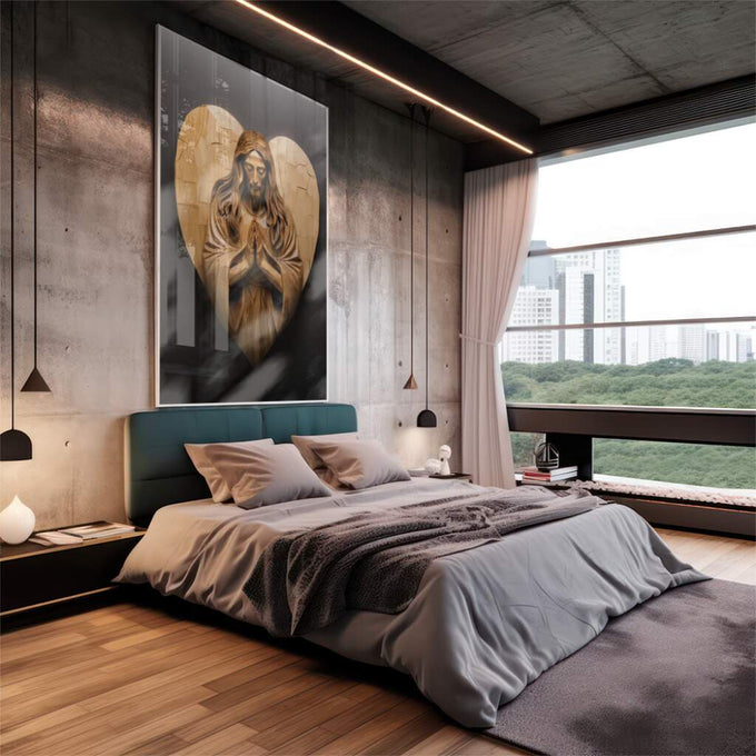 Quadro Decorativo: Inspiradora Oração de Jesus - quadros decorativos 1 Tela Vertical, 3 Telas - em escritorio elegante