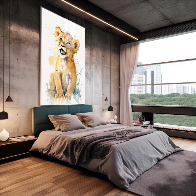 Quadro Decorativo Leãozinho Valente: Inspire Coragem - quadros decorativos para sala 1 Tela Vertical, 3 Telas - em quarto contemporaneo