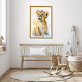 Quadro Decorativo Leãozinho Valente: Inspire Coragem - quadros decorativos para sala 1 Tela Vertical, 3 Telas - em ambiente decorado