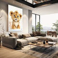 Quadro Decorativo Filhote de Leão: Encanto Puro - quadros decorativos 1 Tela Vertical, 3 Telas - em escritorio elegante