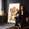 Quadro Decorativo Filhote de Leão: Encanto Puro - quadros decorativos 1 Tela Vertical, 3 Telas - em sala moderna
