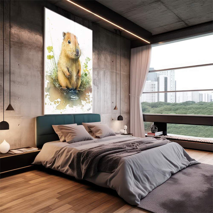 Quadro Decorativo Capivara Feliz: Alegria para o Quarto Infantil - quadros decorativos para sala 1 Tela Vertical, 3 Telas - em quarto contemporaneo