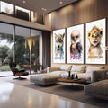 Quadro Decorativo Inspiração: Execução, Disciplina, Foco - quadros decorativos 1 Tela Vertical, 3 Telas - em sala moderna