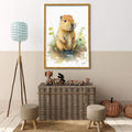 Quadro Decorativo Capivara Feliz: Alegria para o Quarto Infantil - quadros decorativos para sala 1 Tela Vertical, 3 Telas - em ambiente decorado