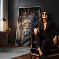 Quadro Decorativo Leão da Coroa Dourada: Inspire Poder - quadros decorativos para sala 1 Tela Vertical, 3 Telas - em quarto contemporaneo