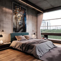 Quadro Decorativo Leão da Coroa Dourada: Inspire Poder - quadros decorativos 1 Tela Vertical, 3 Telas - em escritorio elegante