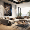 Quadro Decorativo Leão da Coroa Dourada: Inspire Poder - quadros decorativos para sala 1 Tela Vertical, 3 Telas - em living room premium