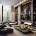 Quadro Decorativo Leão da Coroa Dourada: Inspire Poder - quadros decorativos 1 Tela Vertical, 3 Telas - em sala moderna