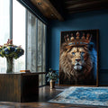 Quadro Decorativo Leão da Coroa Dourada: Inspire Poder - quadros decorativos para sala 1 Tela Vertical, 3 Telas - em ambiente decorado