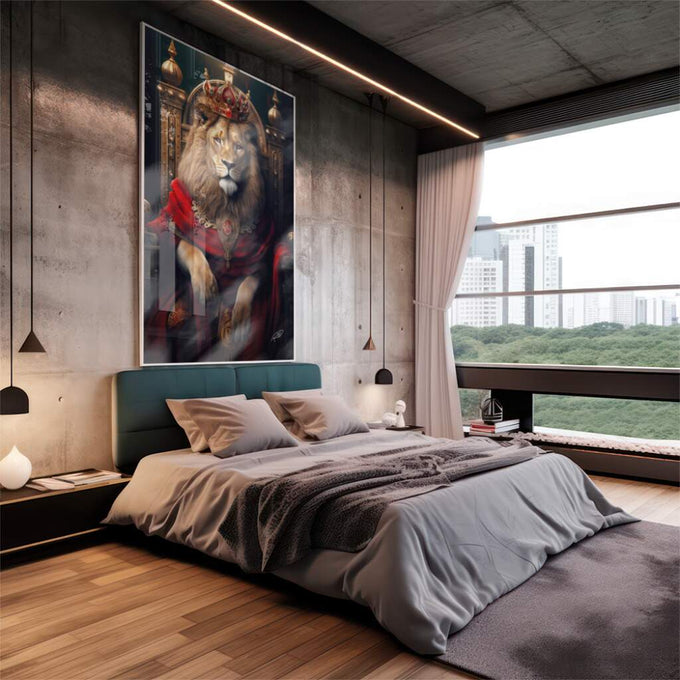 Quadro Decorativo Leão Majestoso: Realeza Animal - quadros decorativos 1 Tela Vertical, 3 Telas - em escritorio elegante