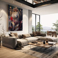 Quadro Decorativo Leão Majestoso: Realeza Animal - quadros decorativos para sala 1 Tela Vertical, 3 Telas - em living room premium