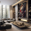 Quadro Decorativo Leão Majestoso: Realeza Animal - quadros decorativos 1 Tela Vertical, 3 Telas - em sala moderna