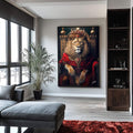 Quadro Decorativo Leão Majestoso: Realeza Animal - quadros decorativos para sala 1 Tela Vertical, 3 Telas - em ambiente decorado