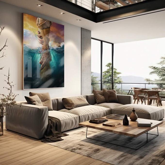 Quadro Decorativo: O Chamado do Oceano - Toque de Azul - quadros decorativos para sala 1 Tela Vertical, 3 Telas - em living room premium