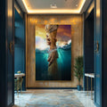Quadro Decorativo: O Chamado do Oceano - Toque de Azul - quadros decorativos para sala 1 Tela Vertical, 3 Telas - em ambiente decorado