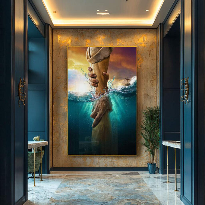 Quadro Decorativo: O Chamado do Oceano - Toque de Azul - quadros decorativos para sala 1 Tela Vertical, 3 Telas - em ambiente decorado