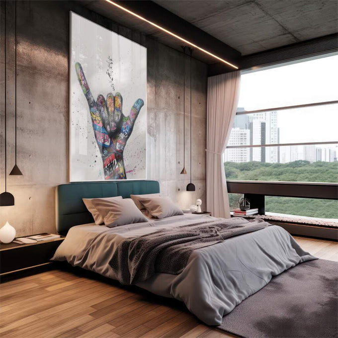 Quadro Decorativo: Silhueta do Paraíso ao Entardecer - quadros decorativos 1 Tela Vertical, 3 Telas - em sala moderna