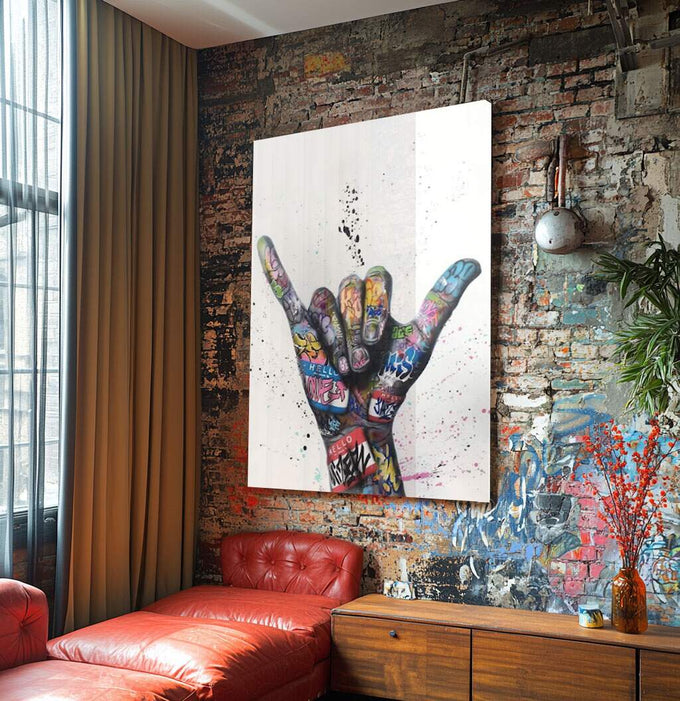 Quadro Decorativo: Silhueta do Paraíso ao Entardecer - quadros decorativos para sala 1 Tela Vertical, 3 Telas - em ambiente decorado