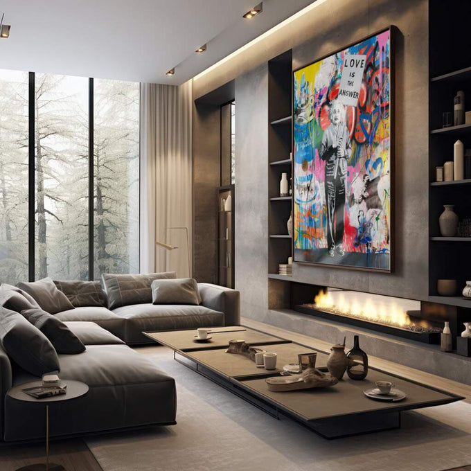 Quadro Decorativo: Inspiração e Amor em Cores Vibrantes - quadros decorativos 1 Tela Vertical, 3 Telas - em sala moderna