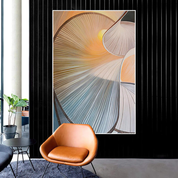Quadro Decorativo Espiral Vibrante e Natureza - quadros decorativos para sala 1 Tela Vertical, 3 Telas - em ambiente decorado
