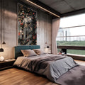 Quadro Decorativo Amor Cósmico: União Astral e Flores - quadros decorativos 1 Tela Vertical, 3 Telas - em escritorio elegante